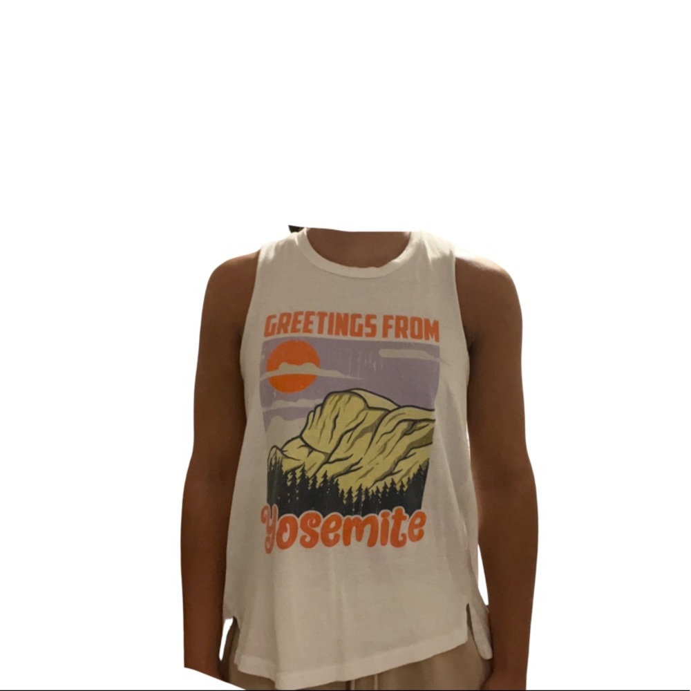 White Greetings From Yosemite Women’s Wanderlux Sleeveless Tank Size Small